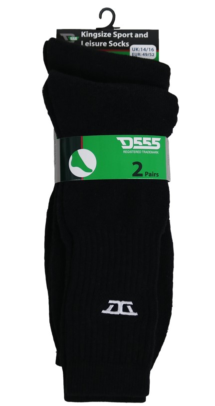 D555 Kingsize Logan Cotton-Elastane Black Sport Socks 2 pack-16